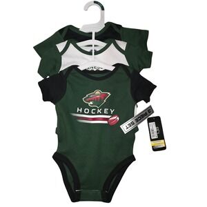 NHL Minnesota Wild 3 Piece Bodysuit Set Green White Black 0-3M